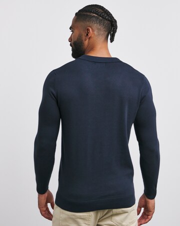 Navy Revere Collar Long Sleeve Polo