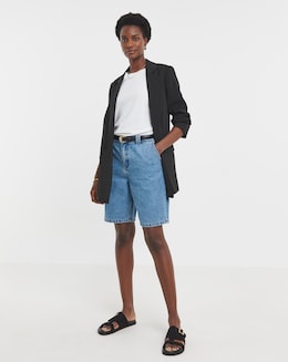 Pure Cotton Mid Blue Drape Bermuda Short