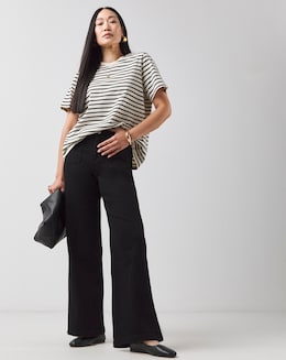 Black Pocket Front Wide Leg Jeans