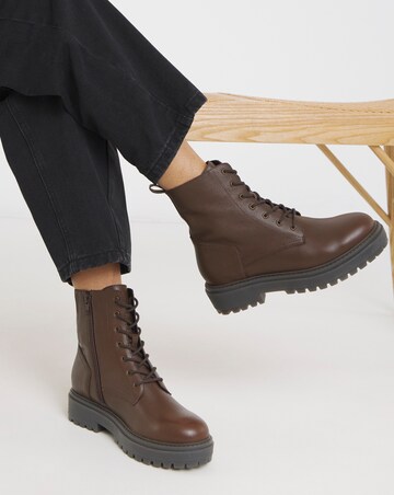 Serena Leather Chunky Lace Up Boots - Extra Wide Fit (EEE)