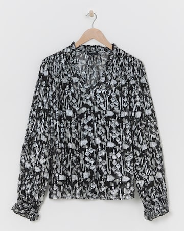 Silver V Neck Metallic Jaquard Blouse