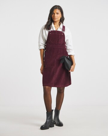 Simply Be Burgundy Cord Mini Dungaree Dress