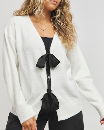 Cream Satin Bow Tie Front Cardigan