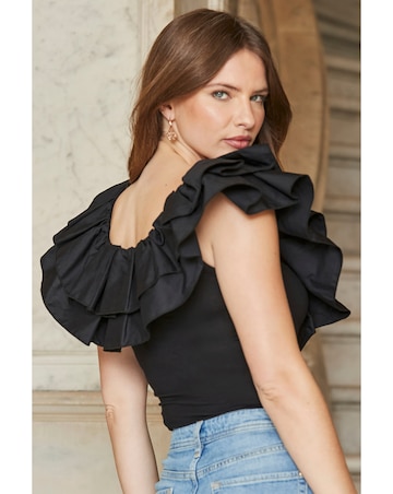 Sosandar Woven Ruffle Jersey Top
