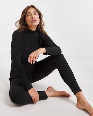 Pretty Secrets Thermal Brushed Fleece Turtle Neck Long Sleeve Top - Black