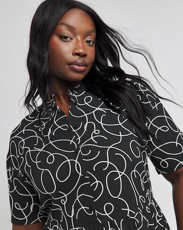 Mono Print Button Through Shirt Dress