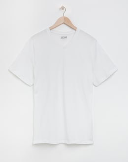 Pure Cotton V-Neck T-Shirt Long Length- White