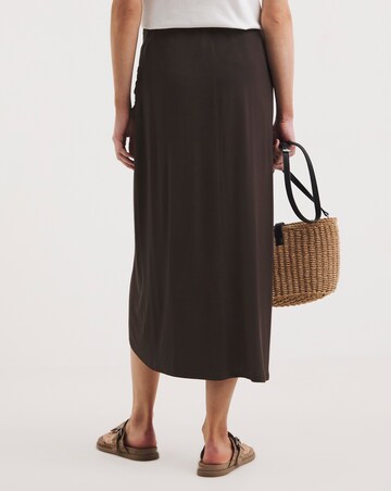 Chocolate Stretch Jersey Ring Detail Mock Wrap Skirt