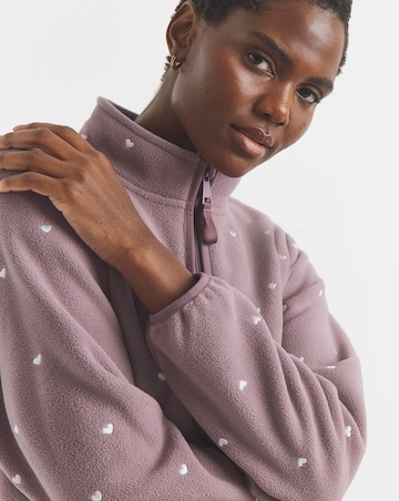 Heart Embroidered Quarter Zip Longline Fleece