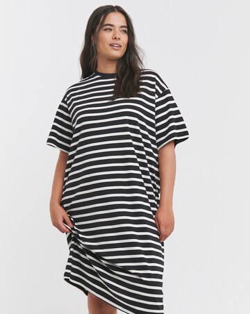 Mono Stripe Cotton Jersey Midi T-Shirt Dress