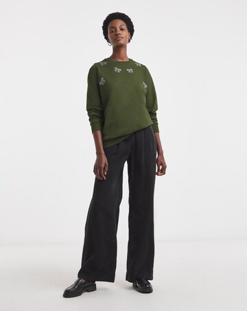 Pine Green Embellished Bow Sweatshirt