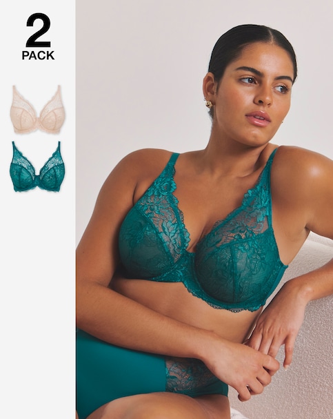 Pretty Secrets (2 Pack) New Ella Full Cup Wired Bras (C-J) Teal/Ivory