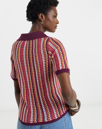 Crochet Stripe Knitted Short Sleeve Polo