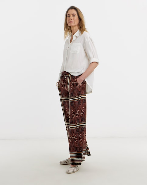 Border Print Viscose Wide Leg Trouser