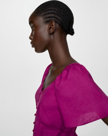 Mango Buttoned Linen Blend Midi Dress