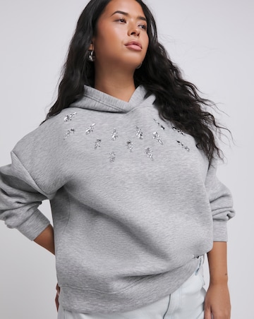 Grey Marl Embellished Luxe Modal Hoodie