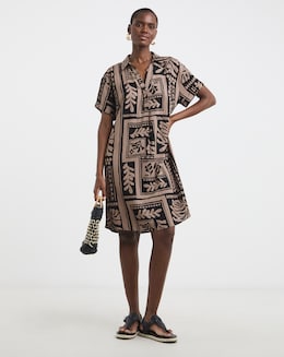 Linen Mix Collared Tunic Dress