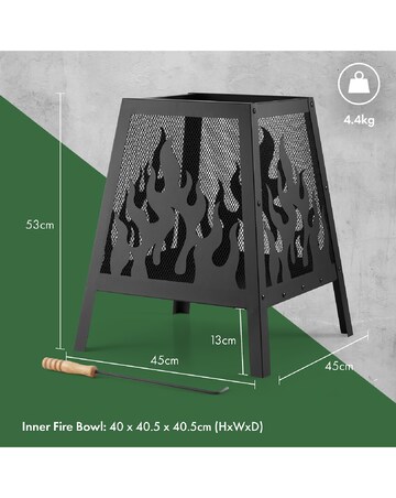 VonHaus Flame Design Square Fire Pit