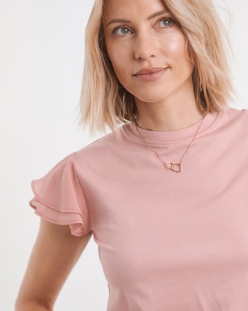 Pure Cotton Blush Crew Neck Chiffon Sleeve Top