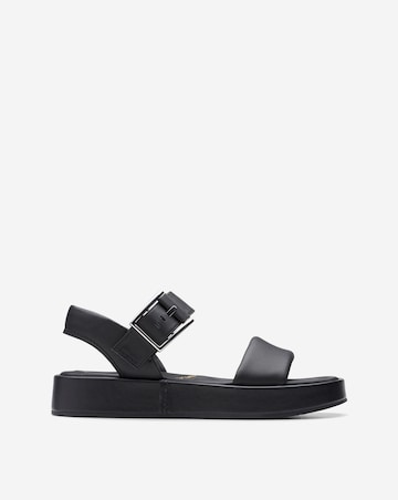 Clarks Black Alda Strap Leather Sandal -Wide Fit (E)