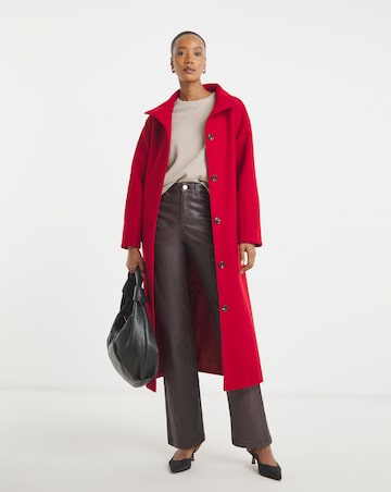 Red Funnel Neck Longline Coat