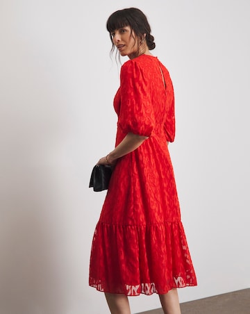 Joanna Hope Coral Burnout Bubble Sleeve Dress