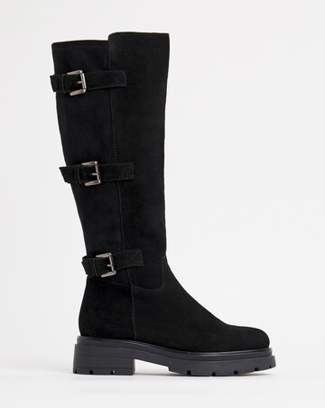 Kiah Suede Multi Buckle Chunky Knee High Boots - Wide Fit (E) & Super Curvy Calf