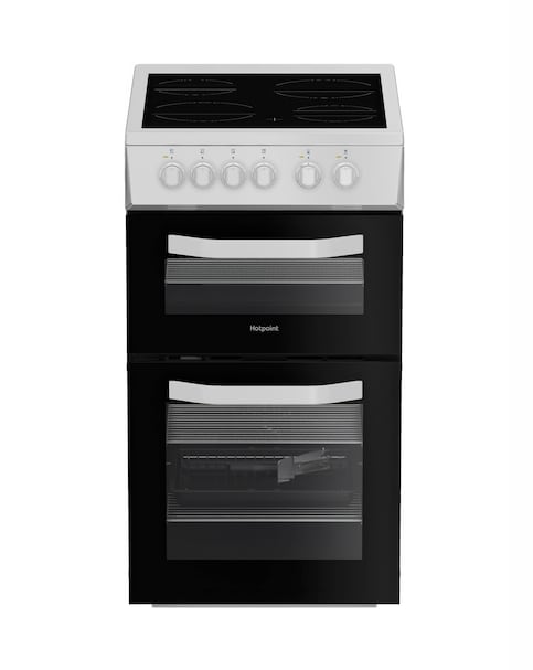 Hotpoint HTE5VCW 50cm Electric Twin Cooker with Ceramic Hob - White