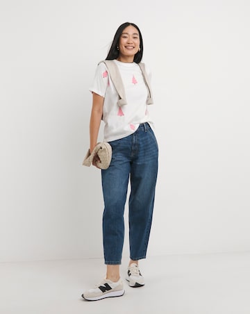 White Crew Neck Embroidered Christmas Tree T-shirt