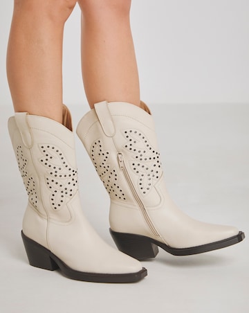 Daytona Punch Detail Leather Western Boots Extra Wide EEE Fit Standard Calf