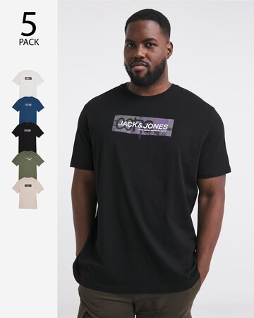 Jack & Jones Graffiti Logo T-Shirt 5 Pack - Multi