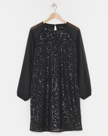 Sheer Detail Sequin Shift Dress