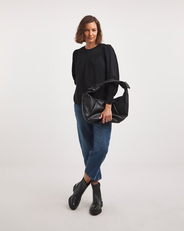 Black Volume Sleeve Textured Top