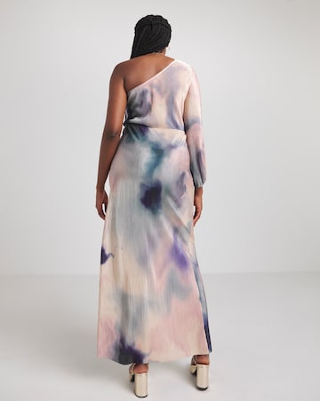 Multi Ombre Print Plisse One Shoulder Maxi Dress