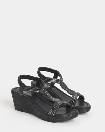 Aziz Sparkly T Bar Wedged Sandals - Extra Wide Fit (EEE)