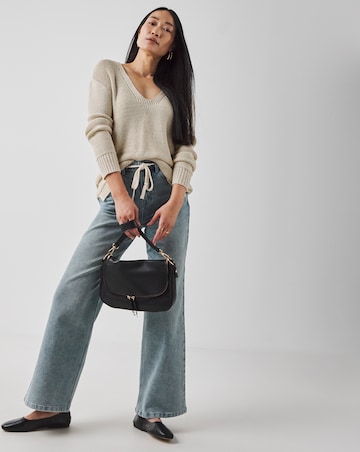 Light Blue Tie Front Wide Leg Jeans