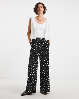 Crinkle Jersey Wide Leg Pull On Trouser