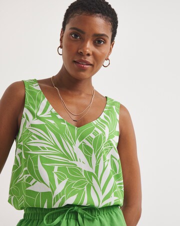 Green Print V Neck Woven Vest