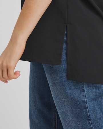 Black Roll Sleeve Dip Back Boxy Blouse