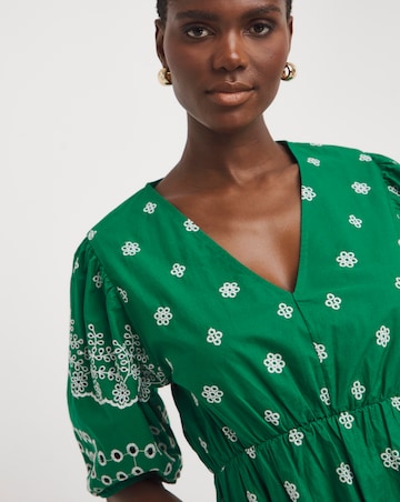 Contrast Broderie Tea Dress