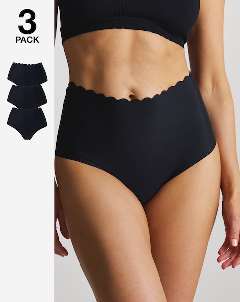 Pretty Secrets (3 Pack) Scallop No VPL Knickers Black/Black/Black