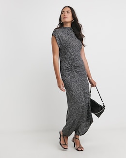 Slash Neck Grown On Sleeve Glitter Dress
