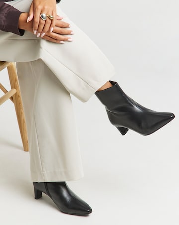 Anthology Mika Leather Kitten Heel Pointed Ankle Boots - Wide Fit (E)