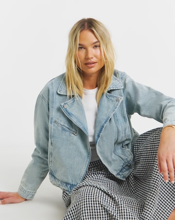 Simply Be Light Wash Denim Biker Jacket