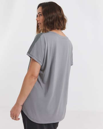 Grey V Neck Satin Front Top