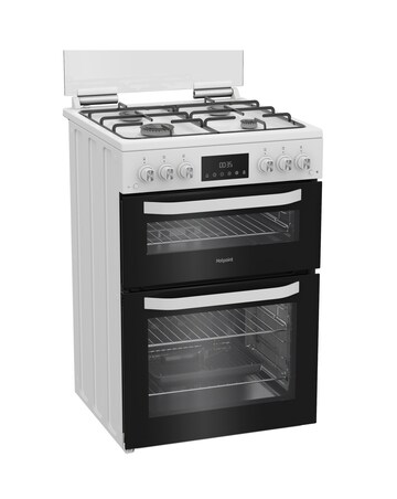 Hotpoint HDG6GDCW 60cm Gas Double Cooker with Glass Lid - White