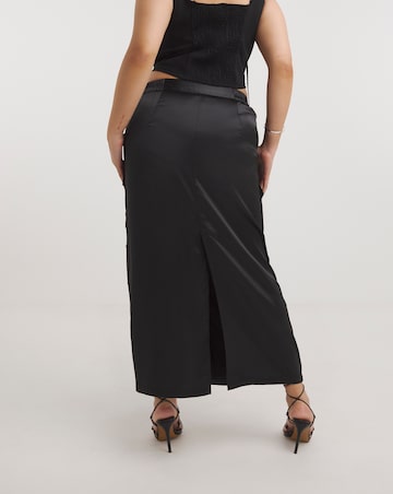 Black Satin Cargo Midaxi Skirt