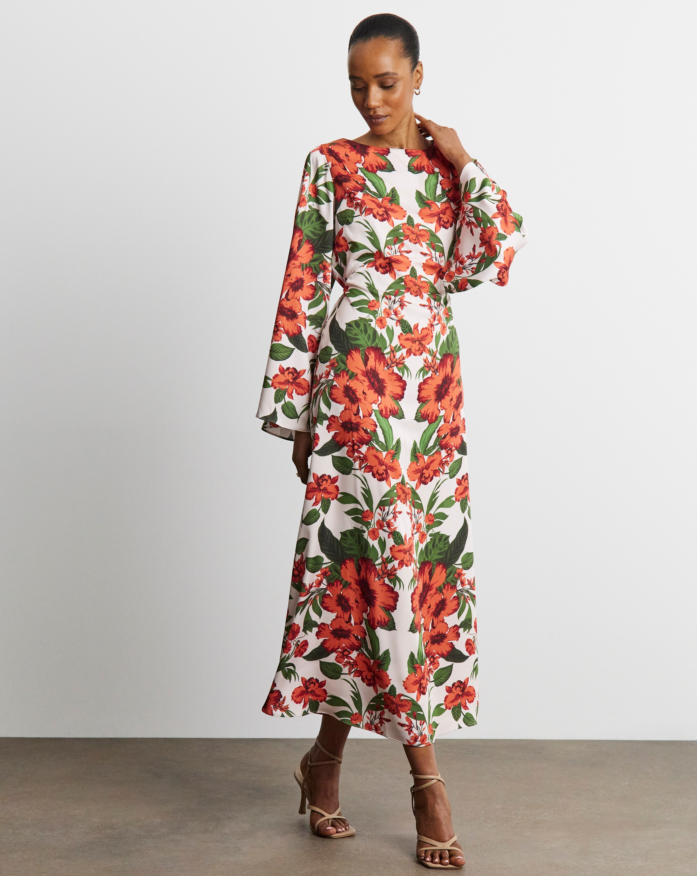 Boutique Floral Print Frill Hem Dobby Georgette Maxi Dress