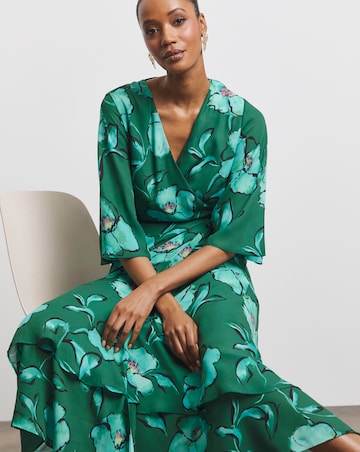 Joanna Hope Printed Wrap Dress with Angel Sleeves