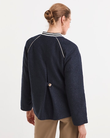Navy Boucle Varsity Jacket